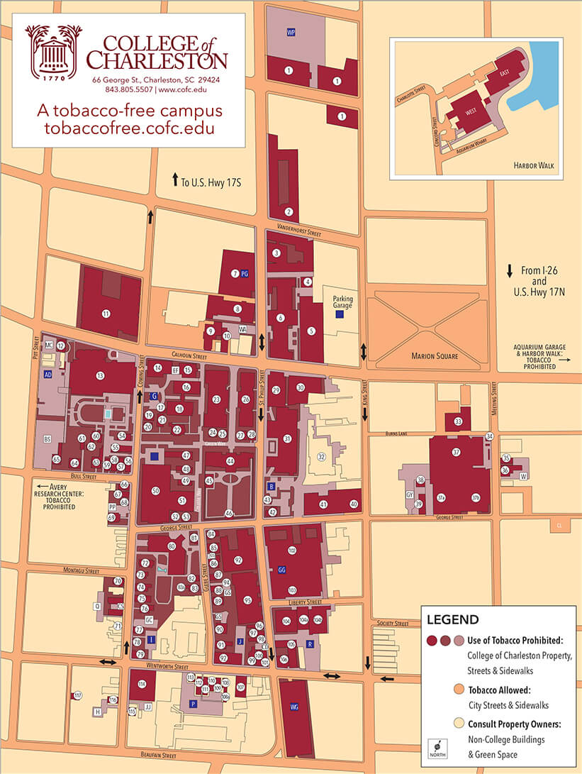 Tobacco Free Campus Map College Of Charleston